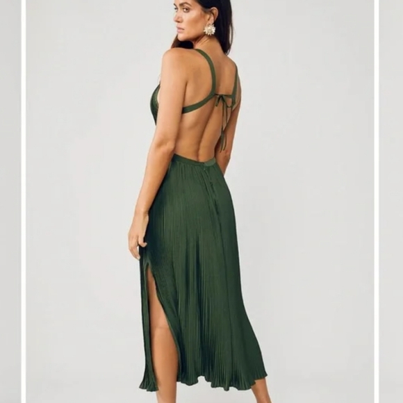NWT - Rue Stiic Olga backless midi dress in  Douglas Fur (Green). Sold out color - Picture 2 of 7